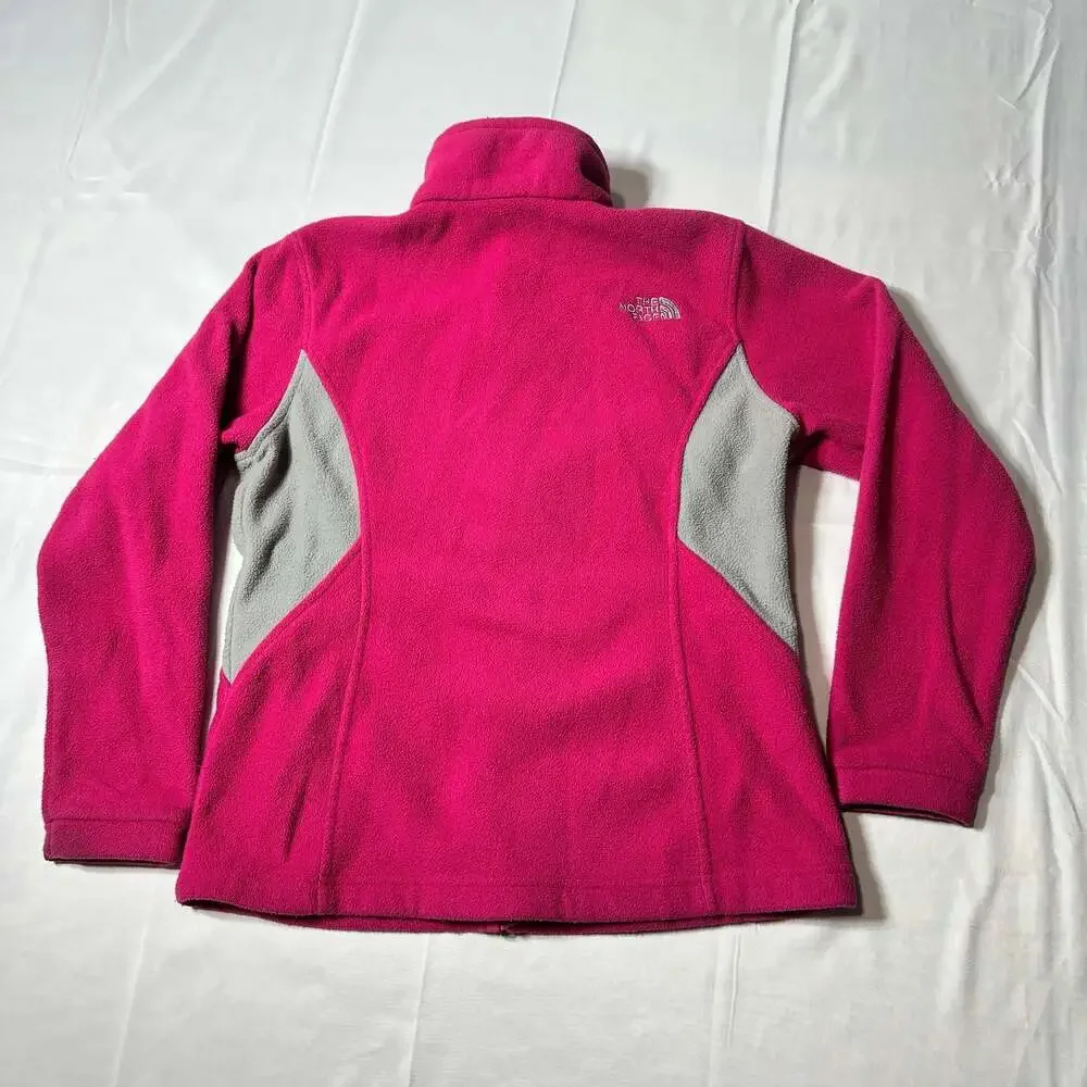 The North Face Girls M 10/12 Pink Gray Full Zip Fleece Jacket Thumbholes